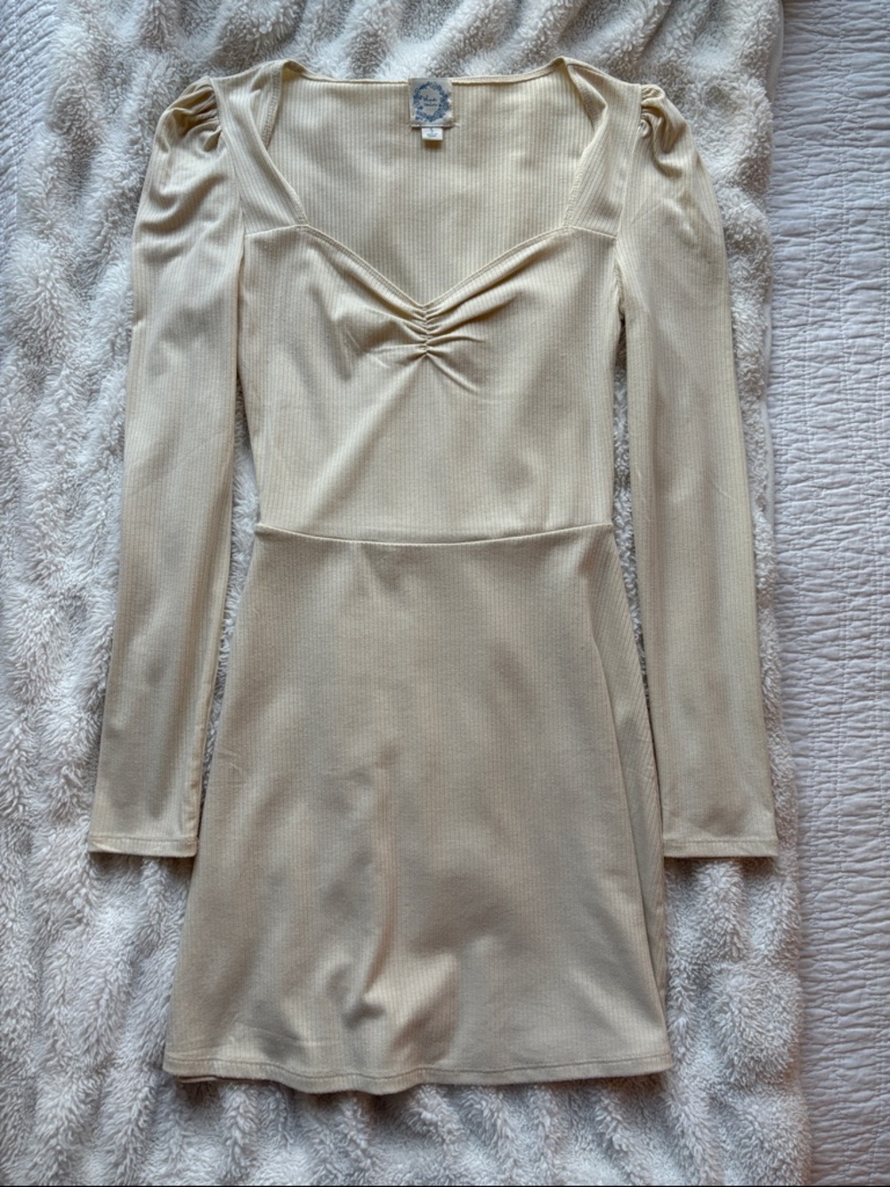 Blue Rain Cream Ribbed Long-Sleeve Mini Dress